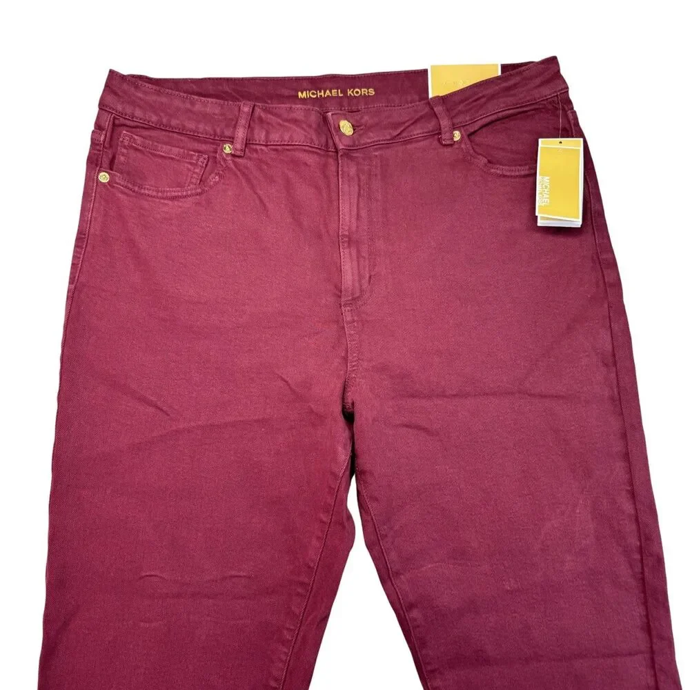 Michael Kors Pants Women's 16 Red Selma Skinny Ankle Merlot High-Rise Cotton NWT